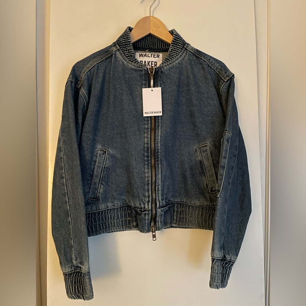 Walter Baker Cotton Cropped Denim Bomber Jean Jacket NWT $270 orig.